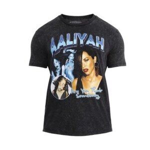 Aaliyah Graphic T-shirt Women Size XXL Black Acid Wash Music Short Sleeve Top